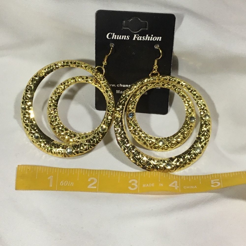 Goldtone Embellished Double Hoop Earrings Uc3 8$